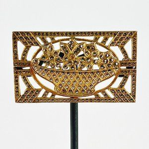 Vintage Art Deco Harry Iskin Gold Filled Floral Basket Marcasite Pin Brooch